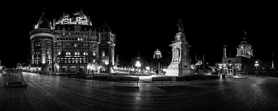 Architecture Photograph - Quebec City Boardwalk at night by Chris Bordeleau
