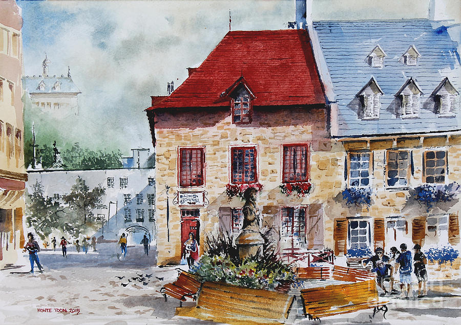 Quebec City Flower Boxes Painting by Monte Toon