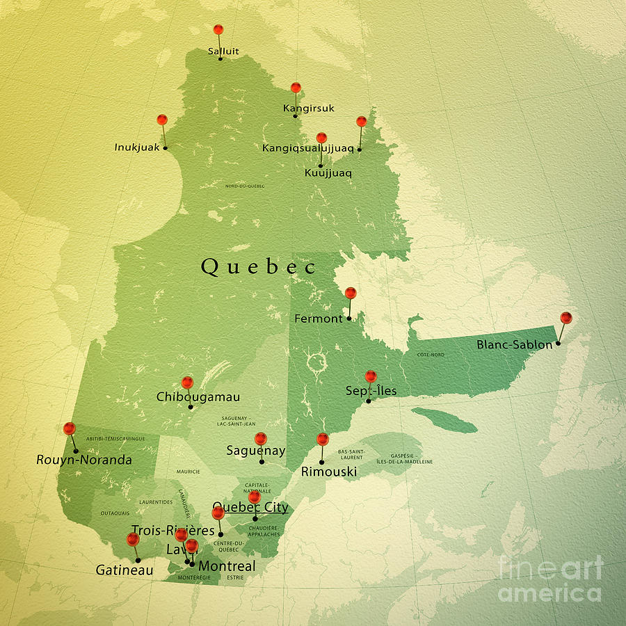 Quebec Map Square Cities Straight Pin Vintage Digital Art by Frank Ramspott