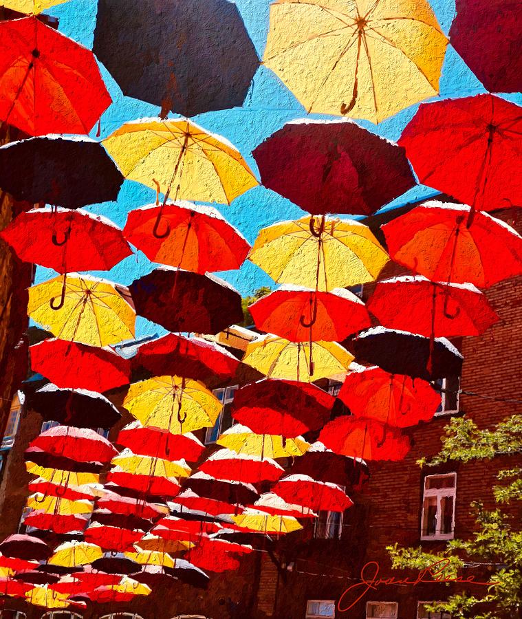 Raining umbrellas Painting by Joan Reese