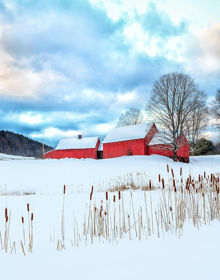 Winter Photograph - Quechee Vermont Red Barn Farm by John Vose