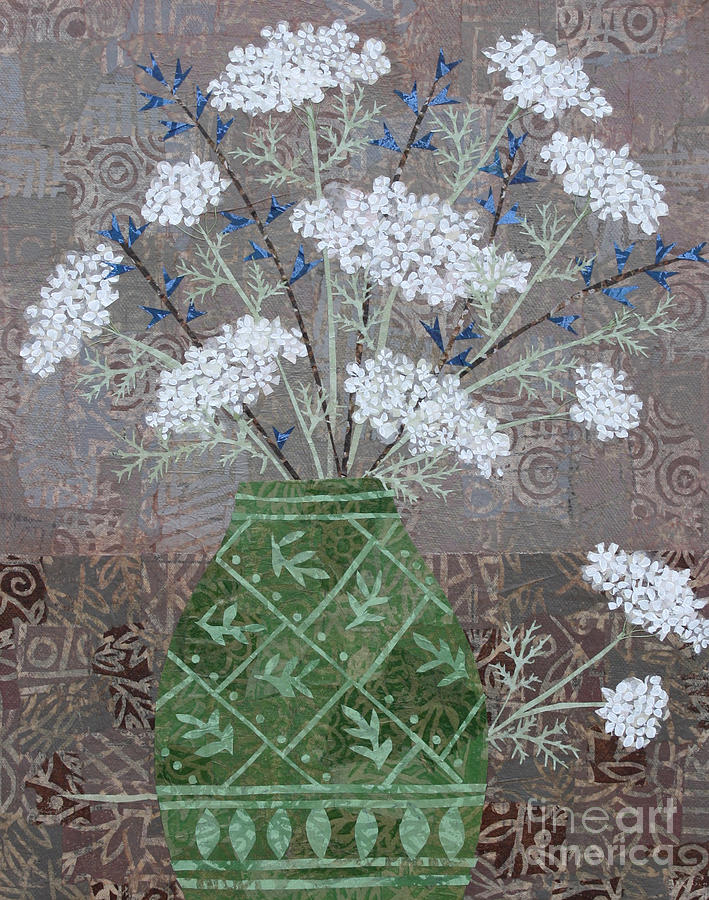 Queen Anne's Lace Mixed Media - Queen Annes Lace in Green Vase by Janyce Boynton