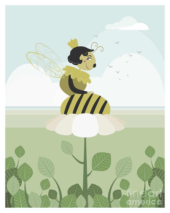 Queen bee resting on a flower Painting by Pablo Romero