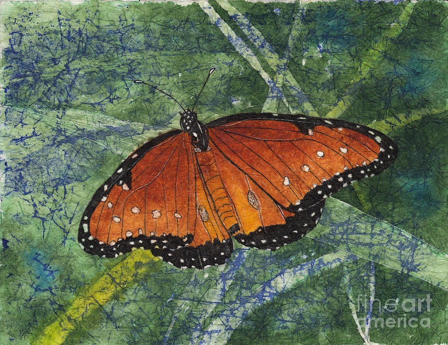 Queen Butterfly Watercolor Batik Painting by Conni Schaftenaar