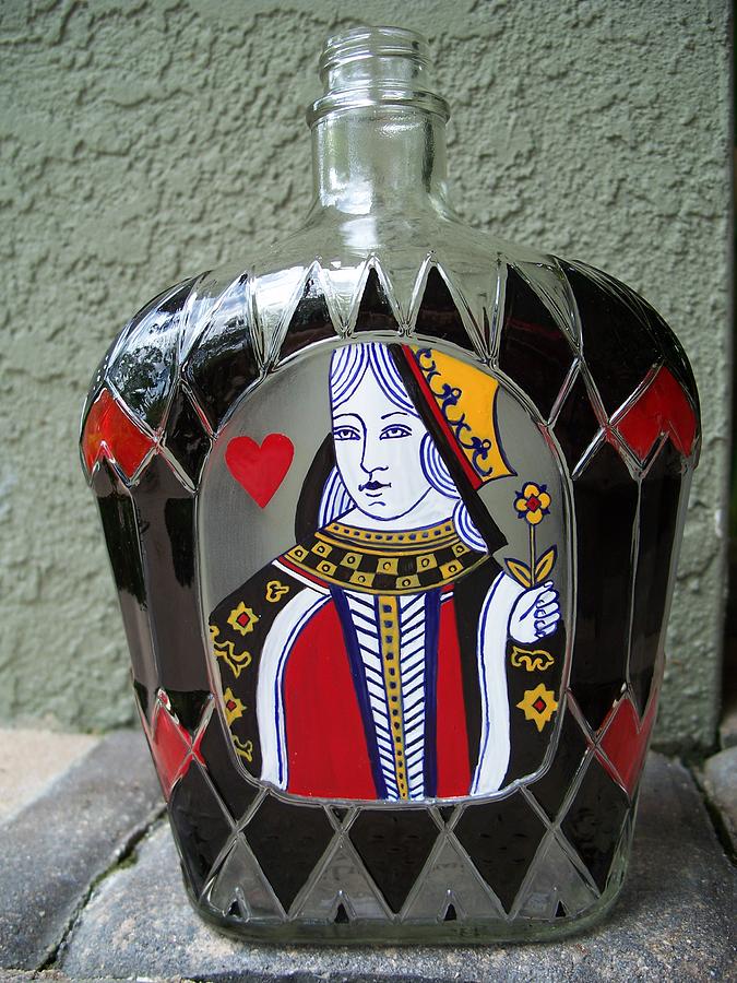 Recycled Glass Painting - Queen if Hearts by Eileen Switzer