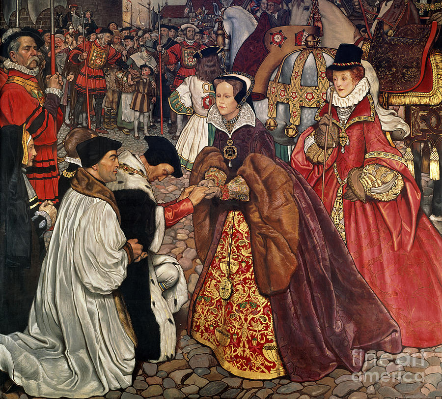 Queen Mary and Princess Elizabeth entering London Painting by John Byam Liston Shaw