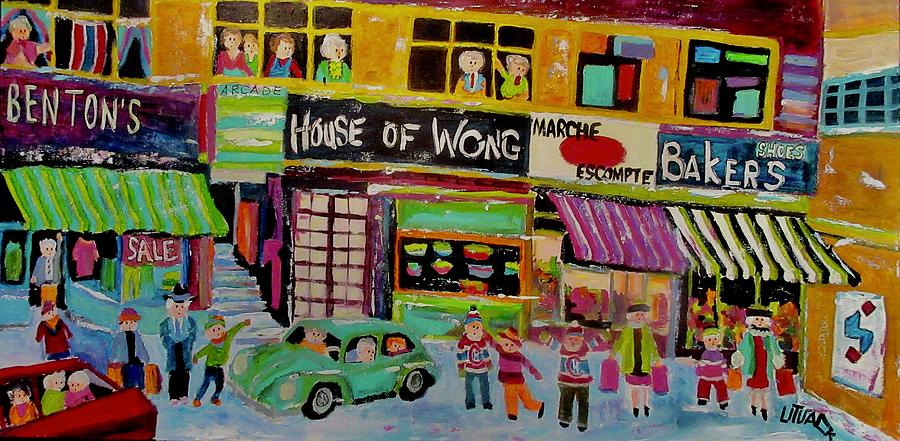 Queen Mary Road Shopping House of Wong 1972 Painting by Michael Litvack