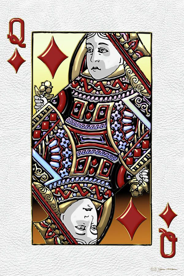 Queen of Diamonds over White Leather  Digital Art by Serge Averbukh