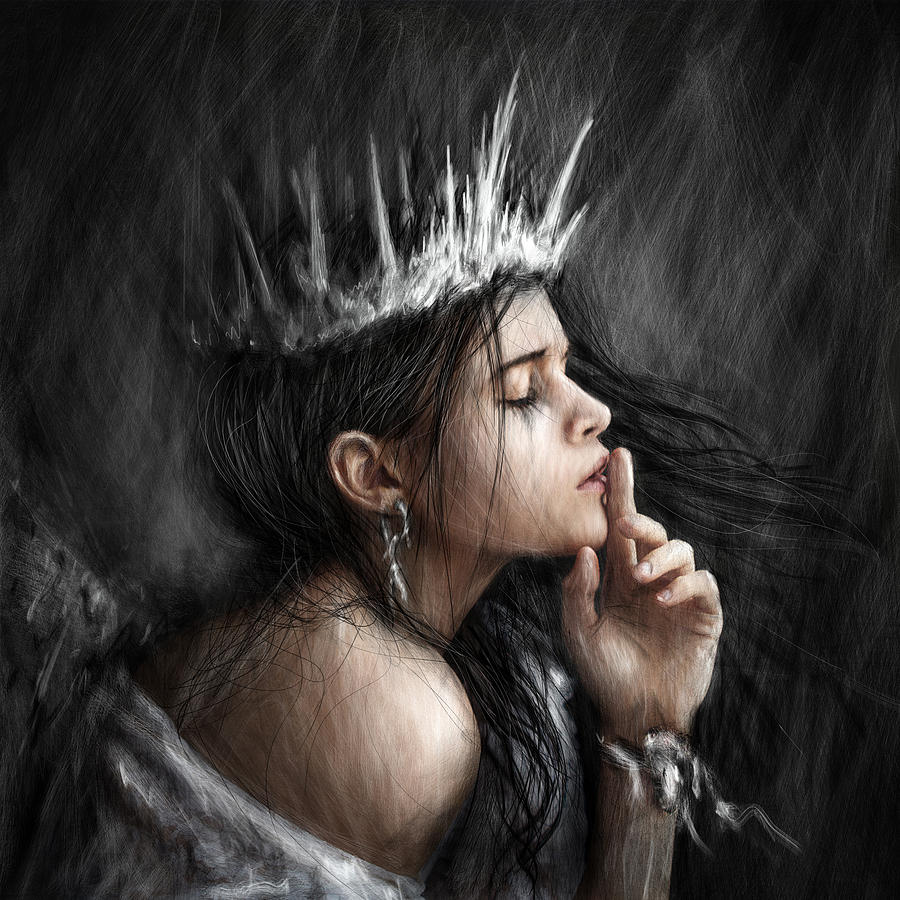 Fantasy Painting - Queen of Secrets Gothic Fantasy Portrait Painting of a Fairy Queen by Justin Gedak