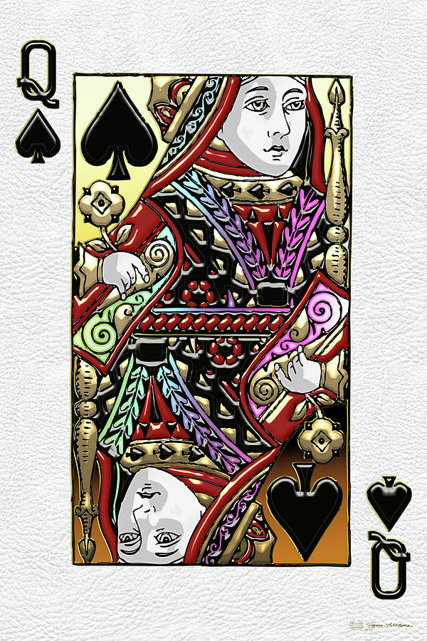 Queen of Spades over White Leather  Digital Art by Serge Averbukh