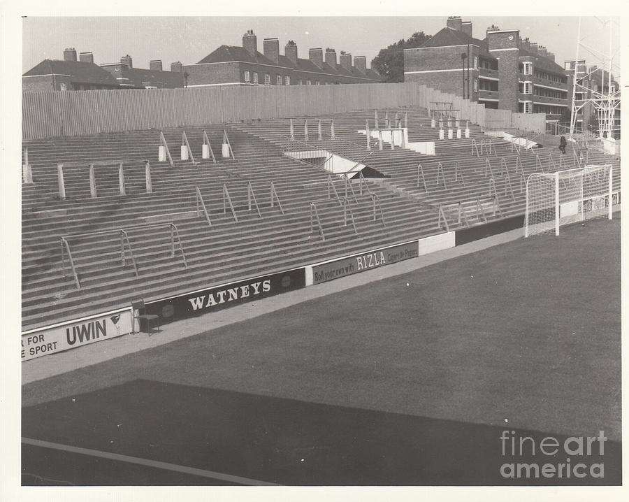 Queens Park Rangers - Loftus Road - School End 2 - September 1968 - BW Photograph by Legendary Football Grounds