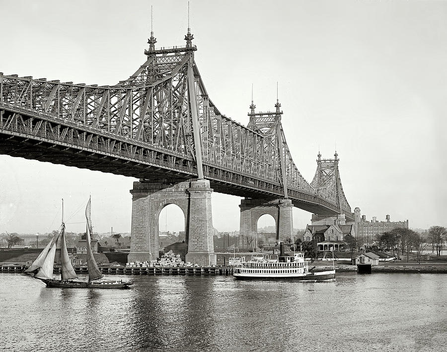 Vintage Photograph - Queensboro Bridge - 1910 by Mountain Dreams