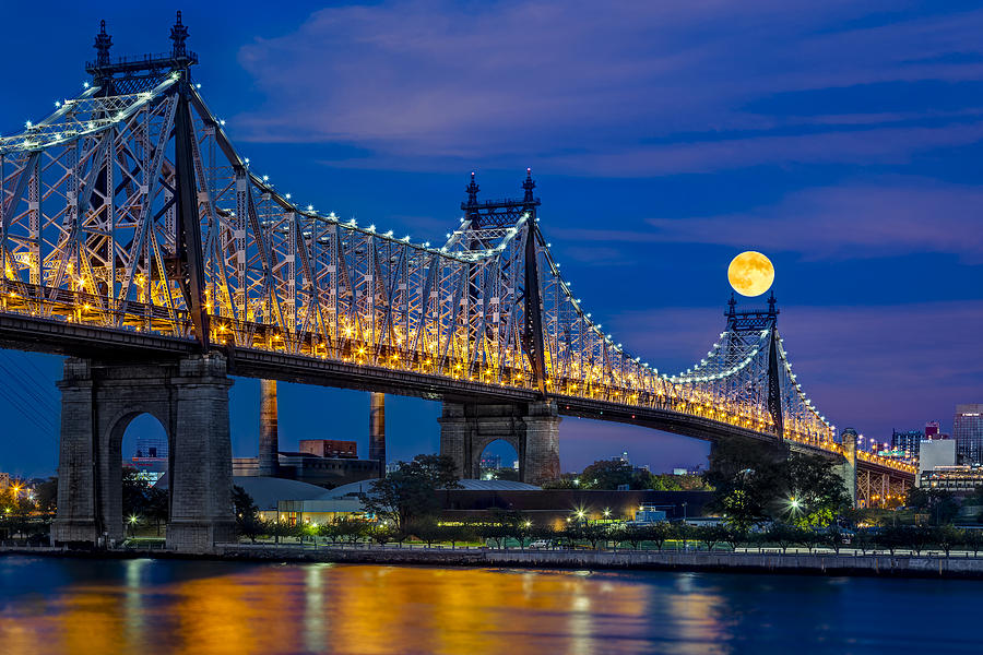 New York City Photograph - Queensboro Ed Koch Bridge Full Moon by Susan Candelario