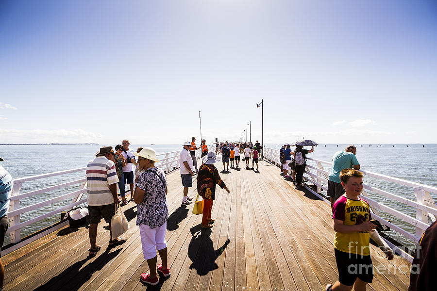 Pier Photograph - Queenslanders walking on the new Shorncliffe Pier by Jorgo Photography