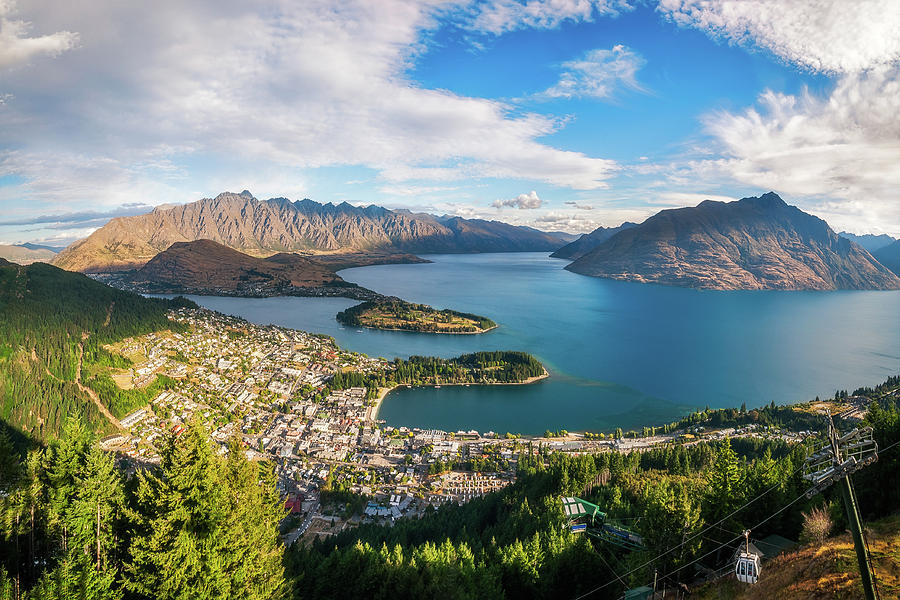 Queenstown Panorama at golden hour, New Zealand. Photograph by Daniela ...