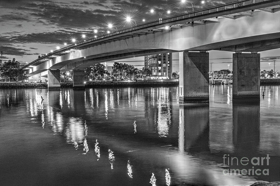 Queensway Twin Bridges lit B/W Photograph by David Zanzinger