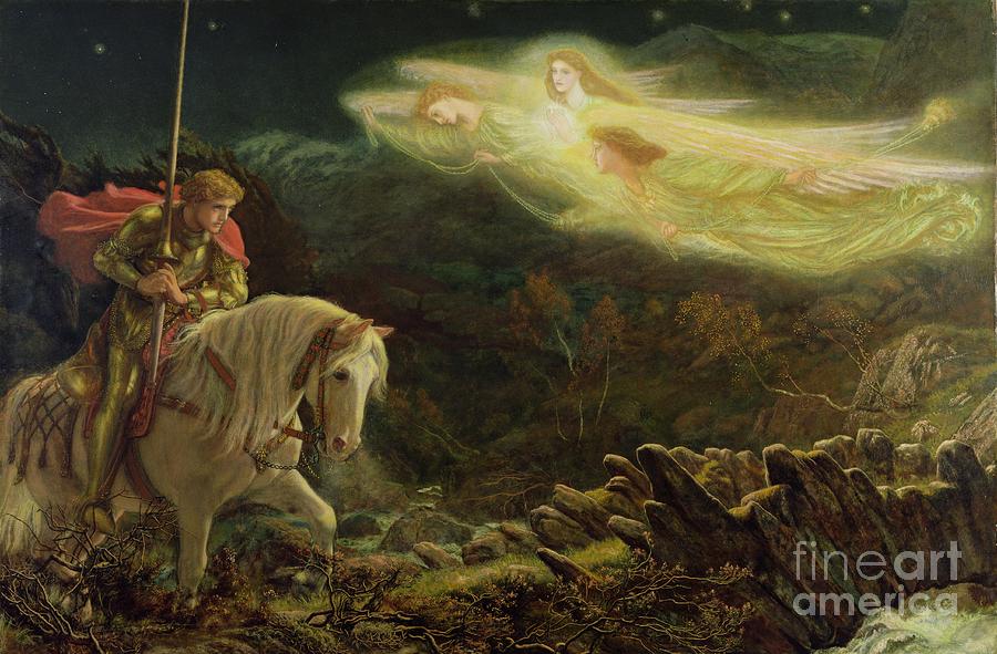 Horse Painting - Quest for the Holy Grail by Arthur Hughes