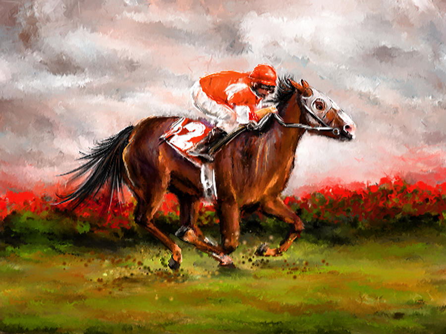 Quest For The Win - Horse Racing Art Painting by Lourry Legarde