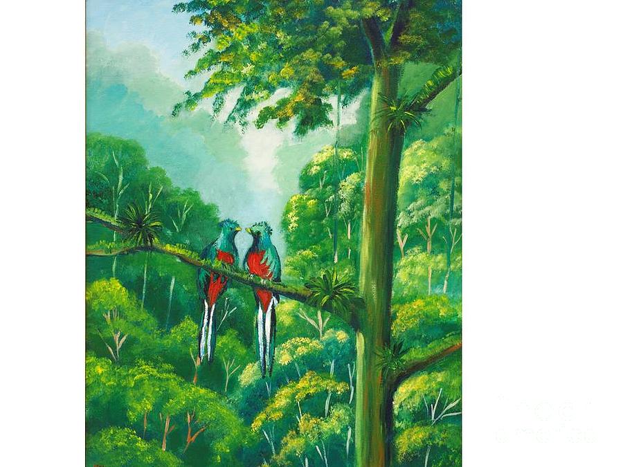 Quetzales Painting by Jean Pierre Bergoeing