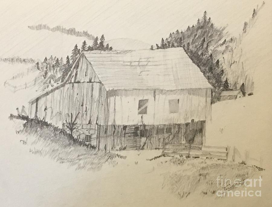 Quiet Barn Drawing by Thomas Janos