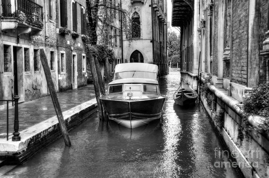 Quiet Canal In Venice BW Photograph by Mel Steinhauer