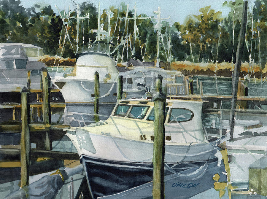 Waterfront Painting - Quiet Marina by Dick Dee