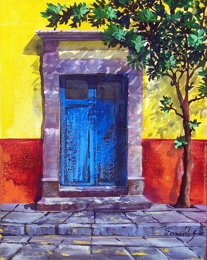 Summer Painting - Quiet mirning blue Mexican Door  by Fernando Gonzalez
