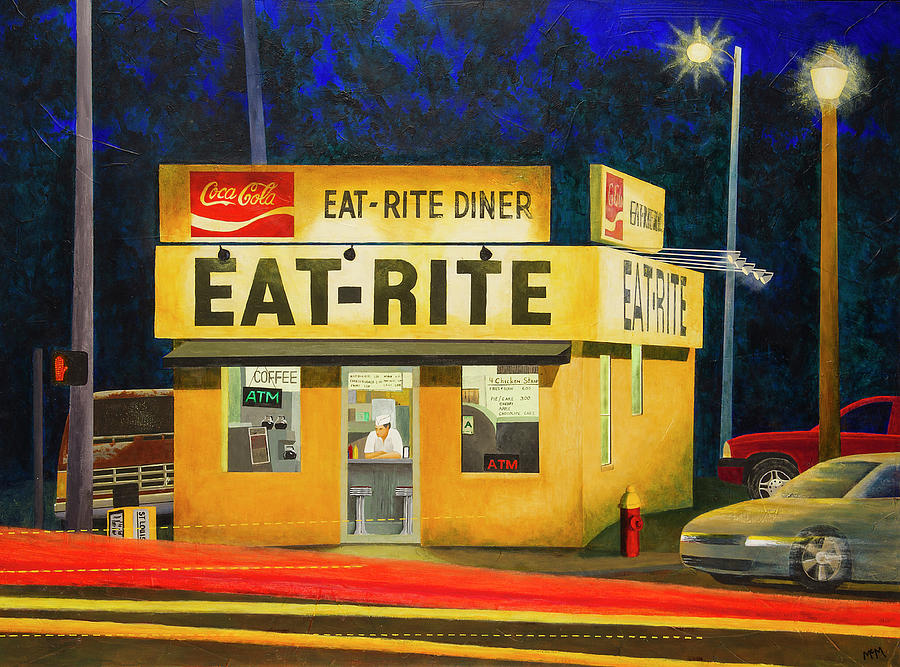 Quiet Night at Eat Rite Diner Painting by Garry McMichael