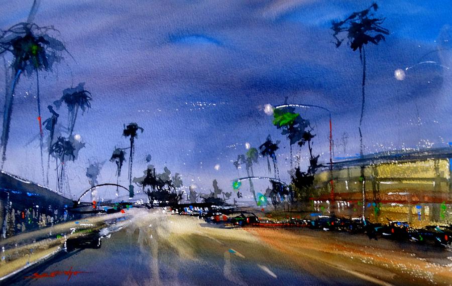 Quiet Night in Newport Beach Painting by Sandra Strohschein