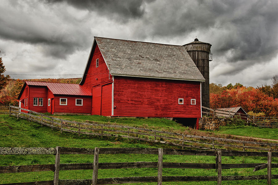 Landscape Photograph - Quiet red barn in Vermont fall foliage by Jeff Folger