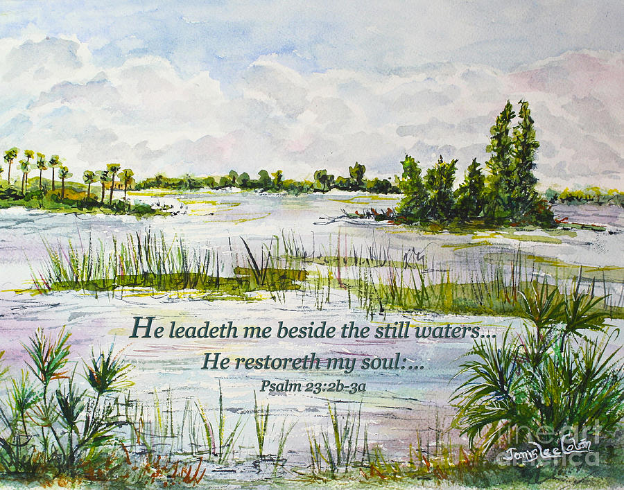 Quietness Digital Art - Quiet Waters Psalm 23 by Janis Lee Colon
