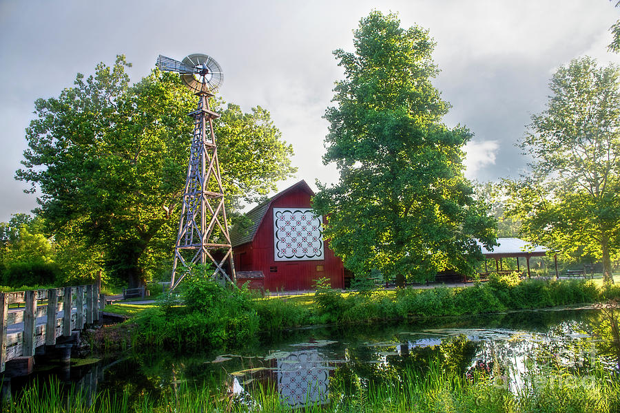 Quilt Barn and Windmill at Bonneyville Mill Photograph by David Arment