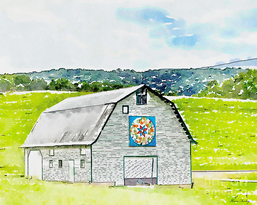 Quilt Barn Digital Watercolor Painting by Kerri Farley