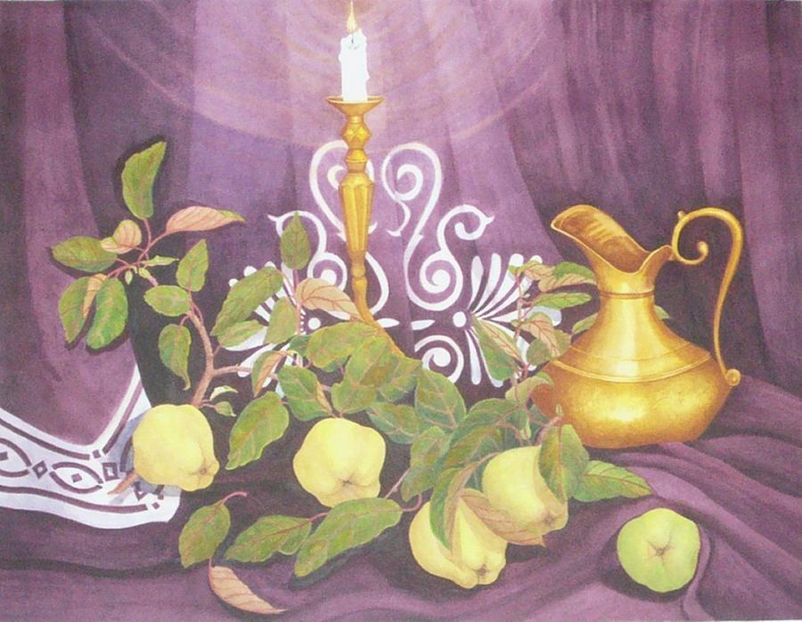 Quince and Candlelight Painting by Janet Summers-Tembeli