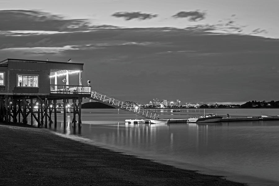Quincy MA Wollaston Beach as Dusk Black and White Photograph by Toby McGuire