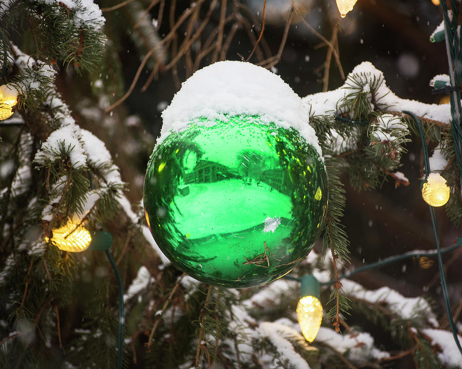 Quincy Market Reflected in a Christmas Ornament Boston MA Green Photograph by Toby McGuire
