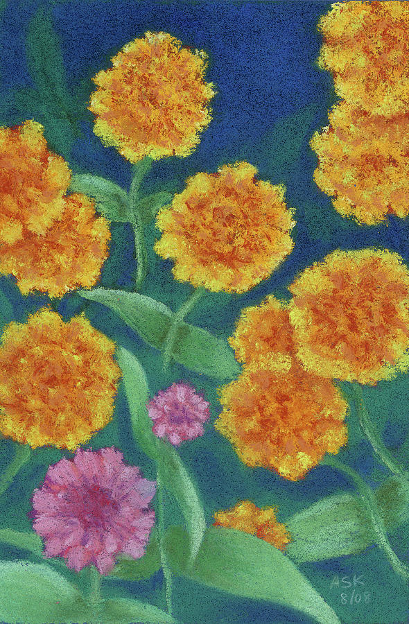 Quintet Marigolds Pastel by Anne Katzeff