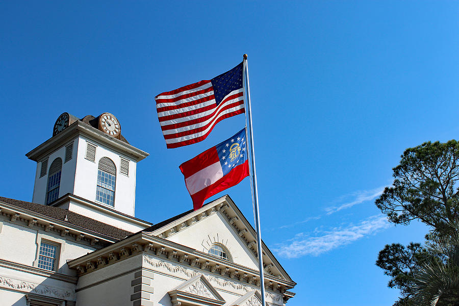 Flag Photograph - Quitman GA Courthouse-Old Glory-GA Flag by DB Hayes