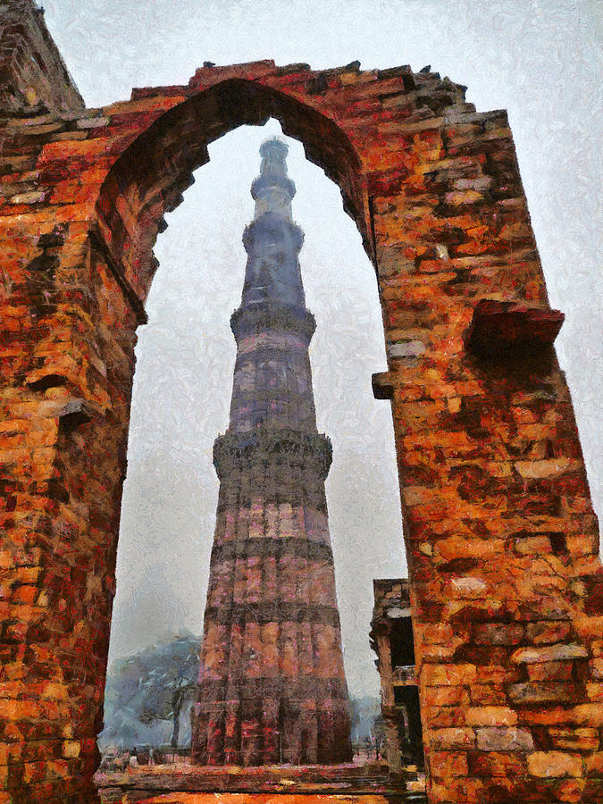 Qutub Minar Framed By Brick Arch Photograph