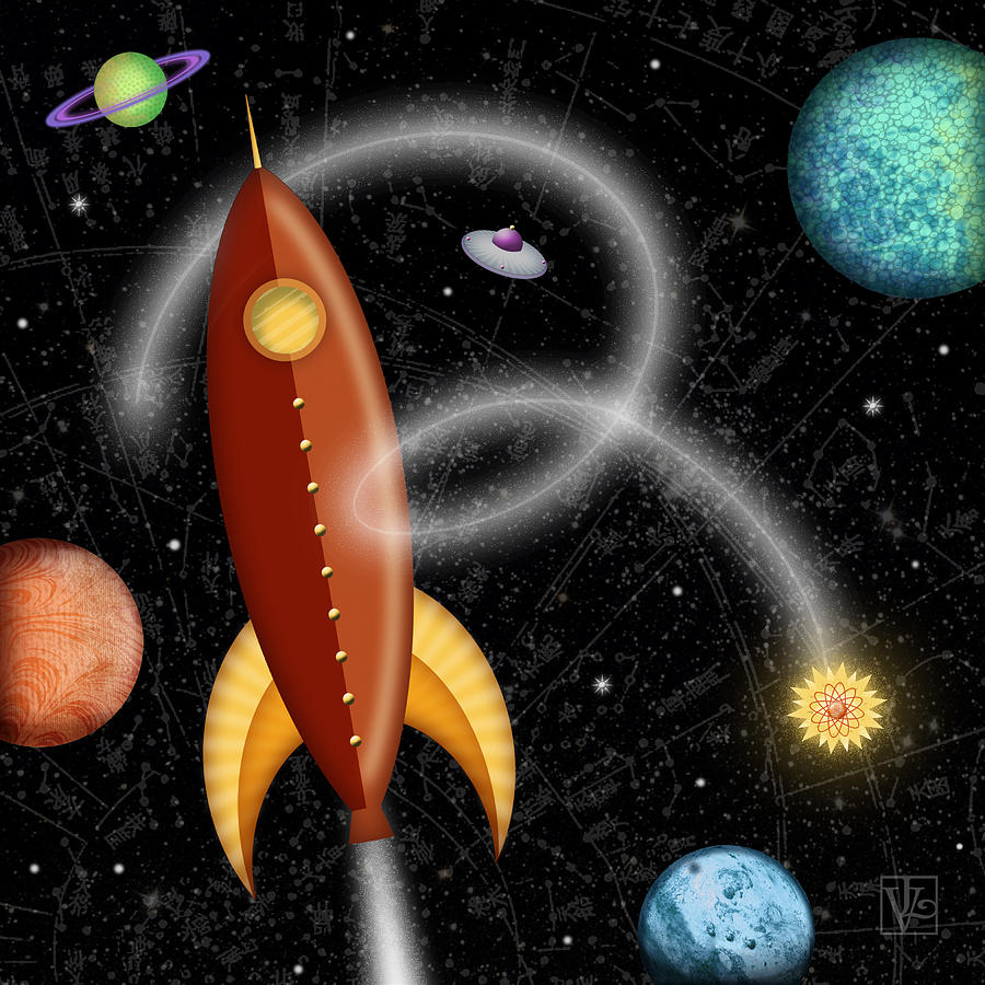 Science Fiction Digital Art - R is for Rocket by Valerie Drake Lesiak