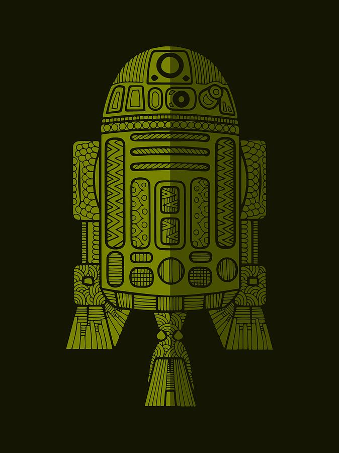 R2D2 - Star Wars Art - Green 2 Mixed Media by Studio Grafiikka