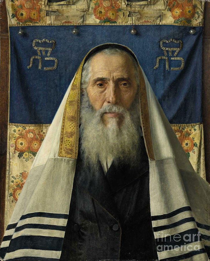 Rabbi with prayer shawl Painting by MotionAge Designs
