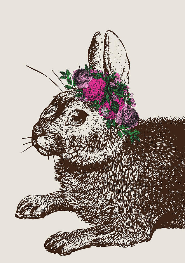 Rabbit Digital Art - Rabbit and Roses by Eclectic at Heart