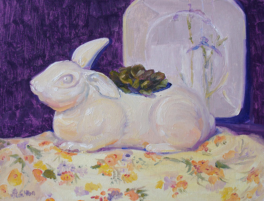 Rabbit and violet Painting by Judy Fischer Walton
