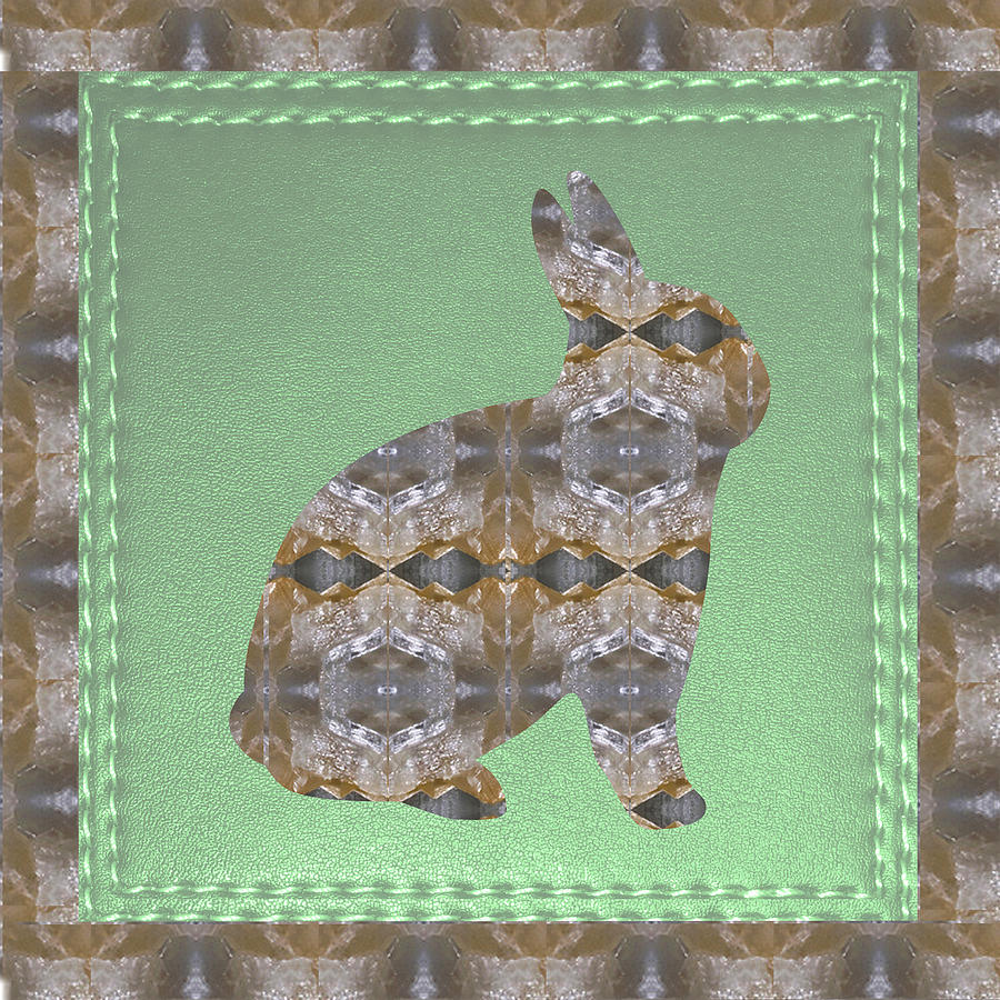 Christmas Mixed Media - RABBIT BUNNY Khargosh made of Crystal Stone Leather Green Background Stitched look by Navin Joshi