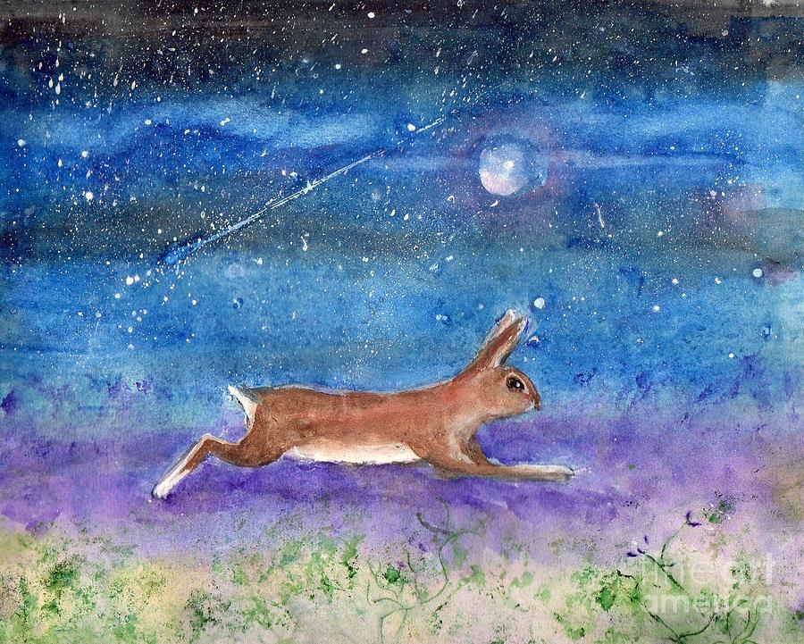 Rabbit Crossing The Galaxy Painting by Doris Blessington
