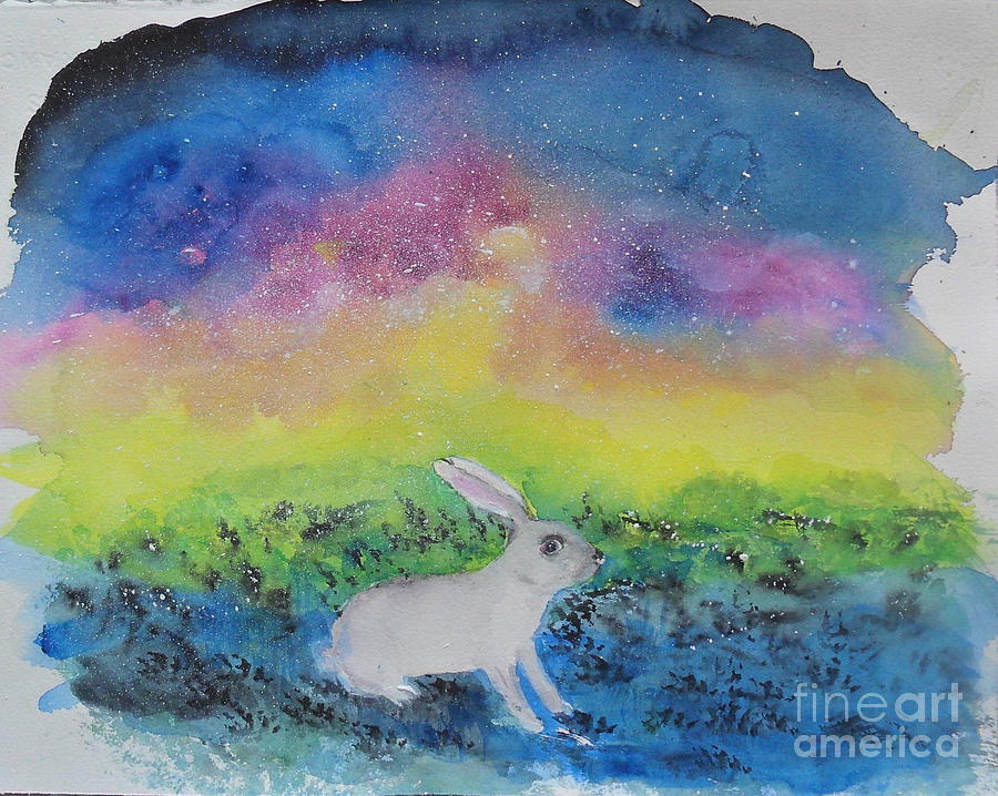Rabbit Painting - Rabbit in Galaxy 5 by Doris Blessington
