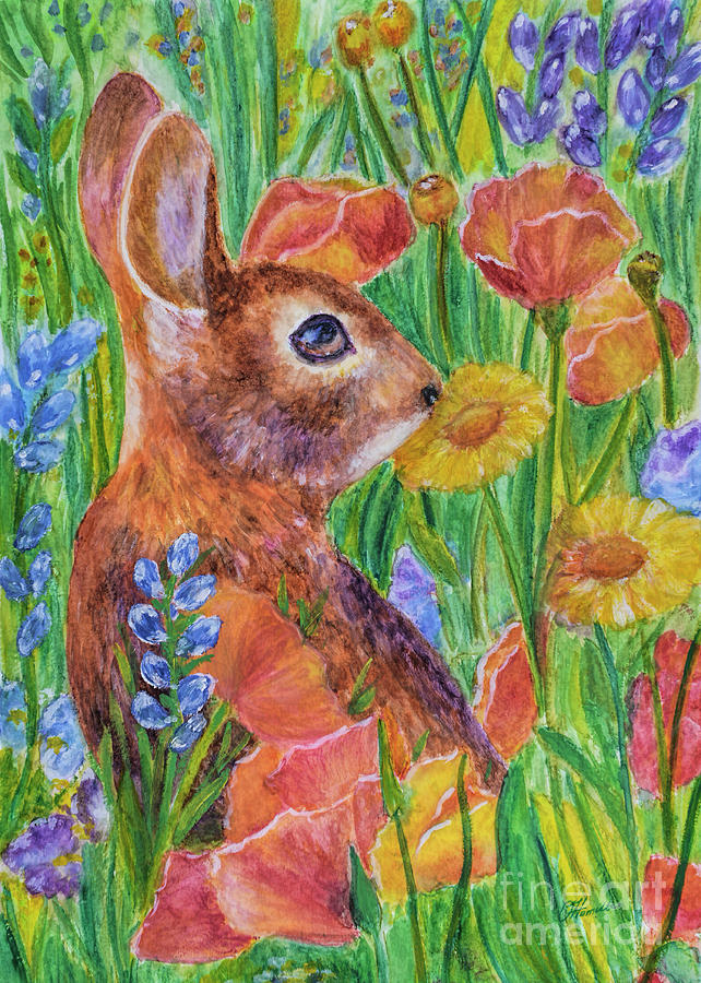 Rabbit In Meadow Painting by Olga Hamilton