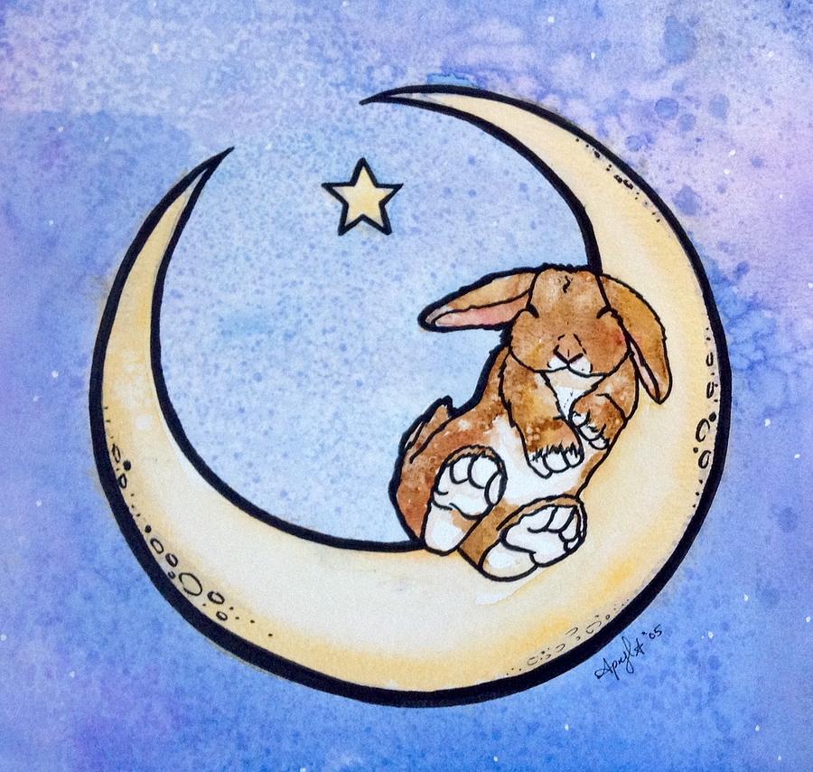 Rabbit In The Moon Painting By Apryl Gaudet Wall Art