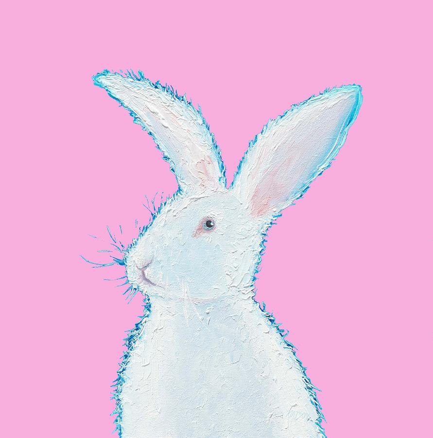 Rabbit Painting - White Bunny On Pink Painting by Jan Matson